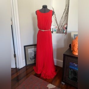 NWT Eliza J pretty pleated maxi w/gold zipper and belt. Gorgeous color! Size 8
